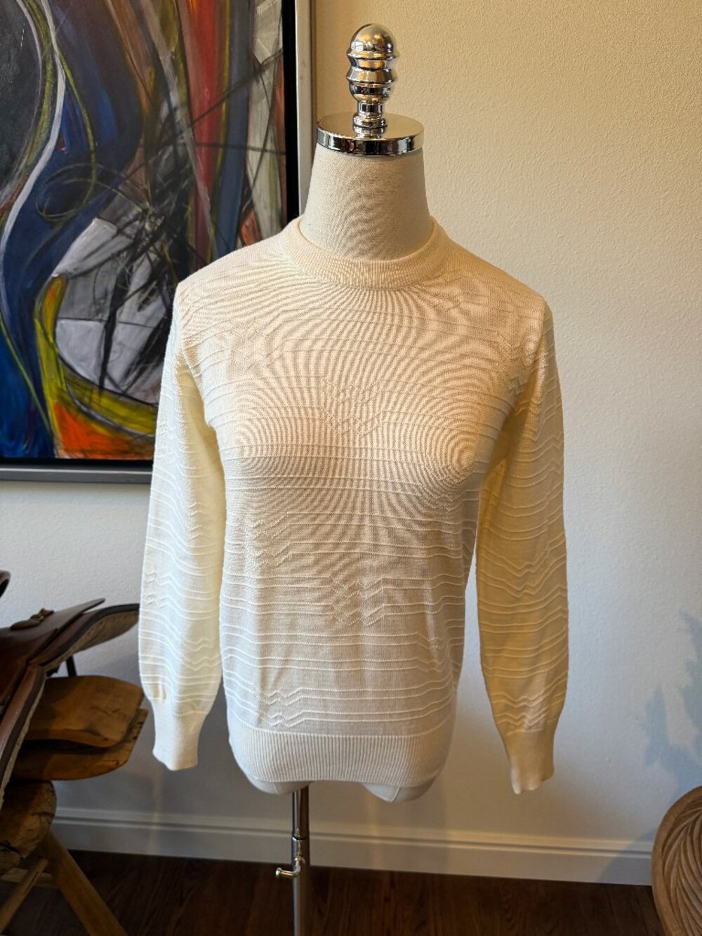 Vintage Bogner Women's 100% Wool Ivory Cream Textured Knit Pullover Sweater